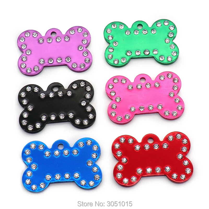 

Wholesale 100Pcs 2MM Dog Bone Diamond Decor Pet Id Tag Custom Engraved Pet Name Phone Number Cat Dog ID Tag Charm Personalized