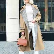 Aartiee винтажное осенне-зимнее модное Трендовое пальто, Элегантное Длинное клетчатое пальто с карманами и поясом для женщин, уличная одежда