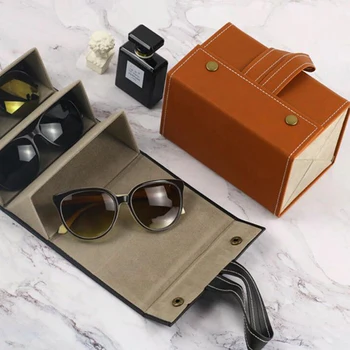 

Glasses Case Cover PU Leather 4/5/6 Pairs Of Sunglasses Holder Box Eyeglasses Solid Storage Box Magnet Switch PU Bag