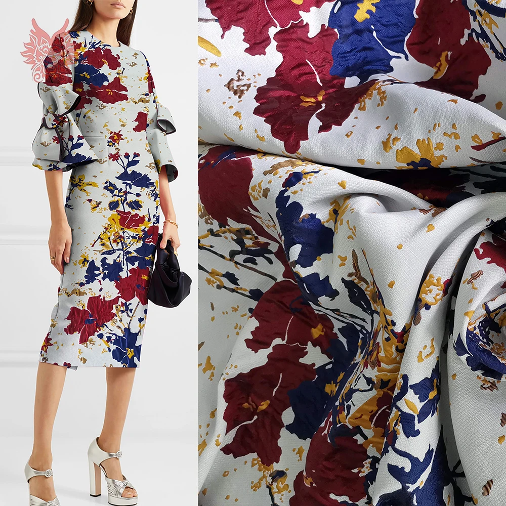 Красный 3D Рельефный цветочный из жаккардовой парчи для платья пальто жаккардовая ткань для шитья tecidos stoffen telas Пряжа Ткань SP5519