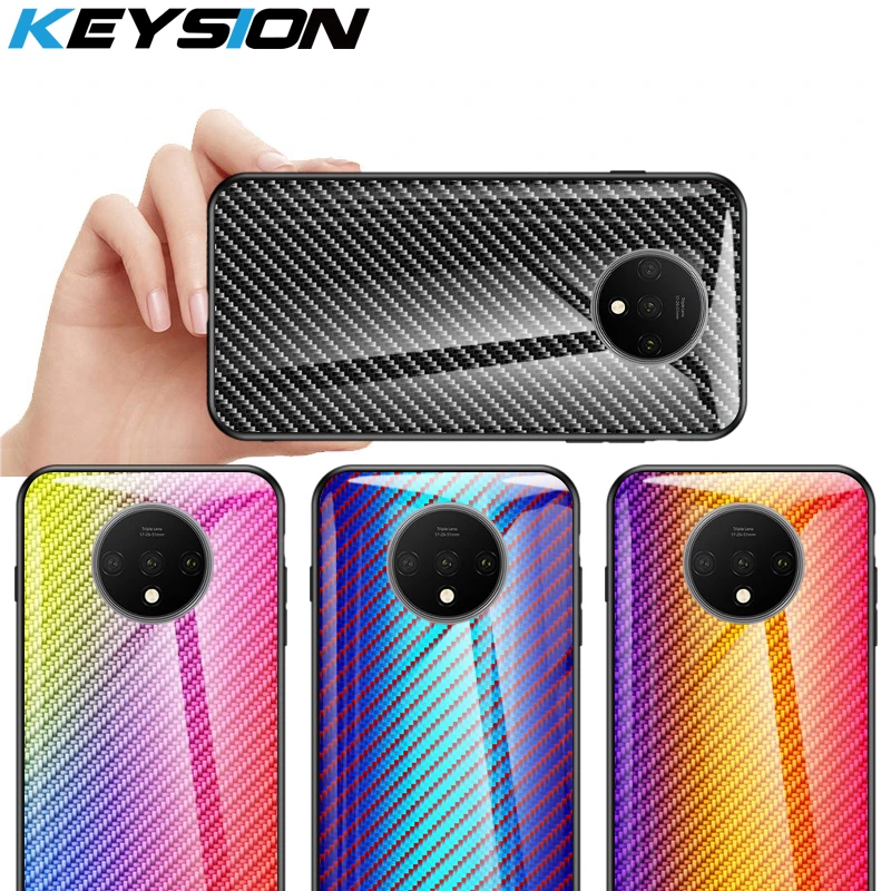 KEYSION Tempered Glass Case for Oneplus 7T Pro Carbon fiber Silicone Phone Back Cover 7 6 6T 1+7t 7TPro |