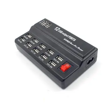 

12 Ports USB Charger for Powering Multiple for iPhone for iPad for Android Travel Table Charging Station with UK Plug (Black)