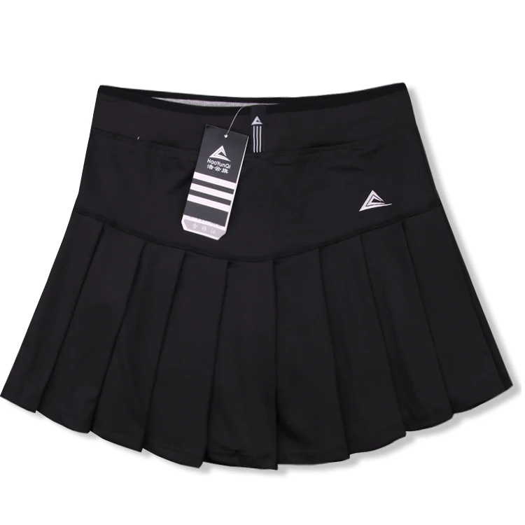 Новые теннисные юбки для девочек с защитными шортами, быстросохнущая Женская юбка для бадминтона, женские теннисные юбки, спортивные шорты для девочек - Цвет: Black
