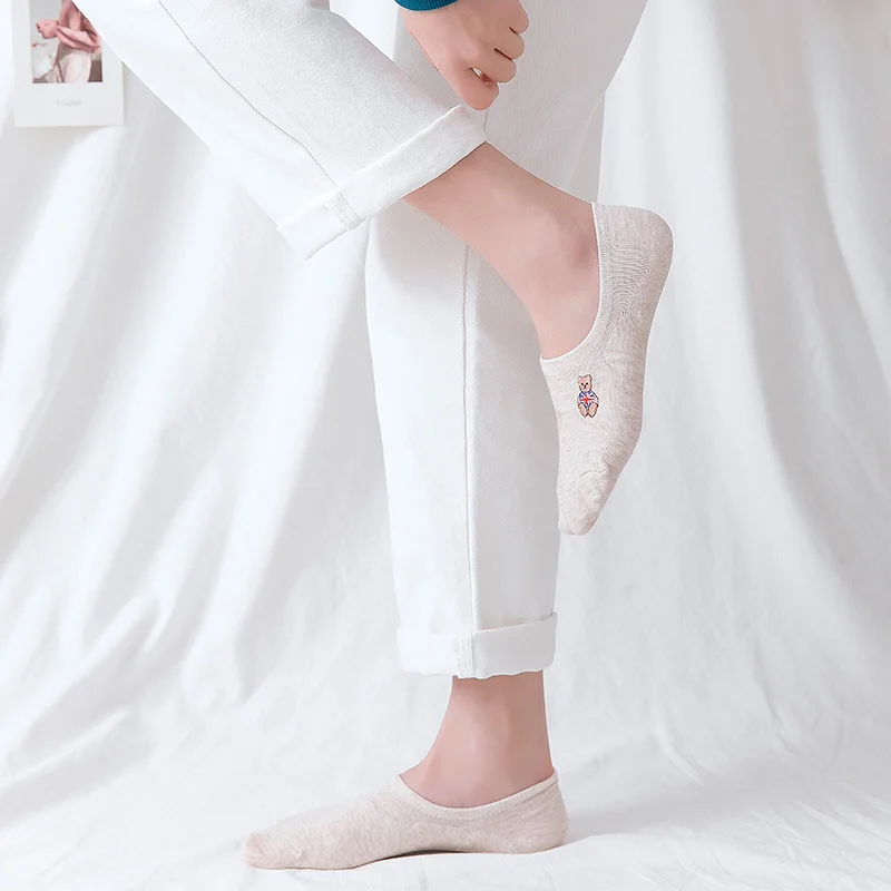 Женские короткие носки с вышивкой милые хлопковые женские Носки рисунком Kawaii