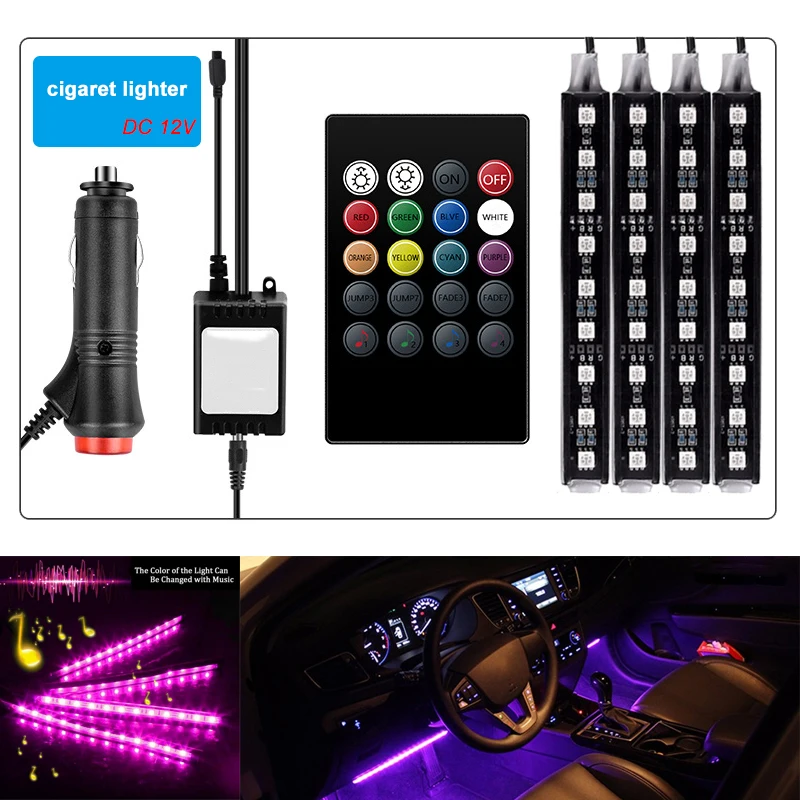 Car Interior Atmosphere LED RGB Strip Light Dash Floor Foot RGB LED Strip Decorative Light Music sound Control Multiple lighting Car Interior Atmosphere LED RGB Strip Light Dash Floor Foot RGB LED Strip Decorative Light Music sound Control Multiple lighting