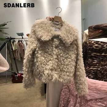 

Lamb Wool Jacket Female Lapel New Style Lamb Coat Student Autumn Winter Small Coat Womens High Imitation Fur Casaco Feminino