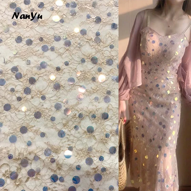 

Hot Sell African Sequins Embroidery Lace Mesh Fabric Women Dress Glitter Wedding Accessories