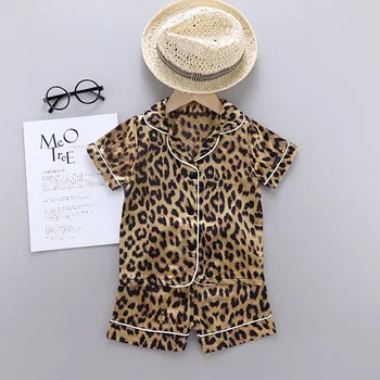 

Short Sleeve Child Blouse Tops+Shorts Sleepwear Pajamas Kids Clothes Baby Pajama Sets Boys Girls Cartoon Leopard Outfits Set