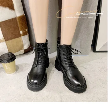 

First layer cowhide Martin boots women's thick-soled leather ankle boots 2020 winter new plus cotton warm black leather boots al
