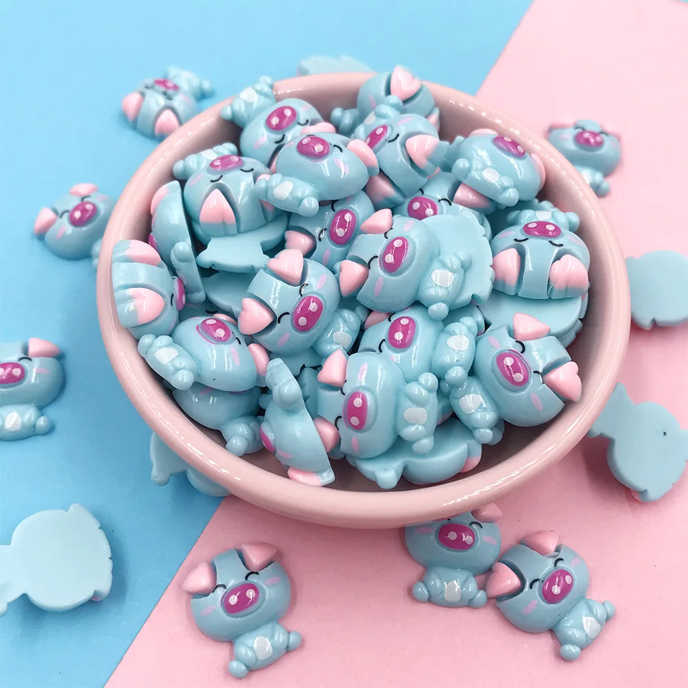 blue 50 шт. Kawaii свинья смола кабошон мультфильм Животные плоские пластмассовые кабошоновые украшения пробки для бутылок DIY Скрапбукинг 17*14 мм - Цвет: blue