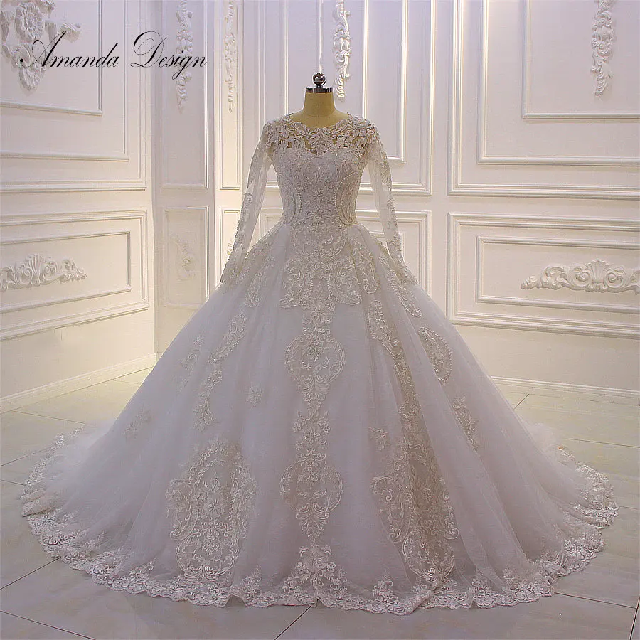 

Amanda Design abiti da cerimonia da sera Long Sleeve Lace Appliques Wedding Dress