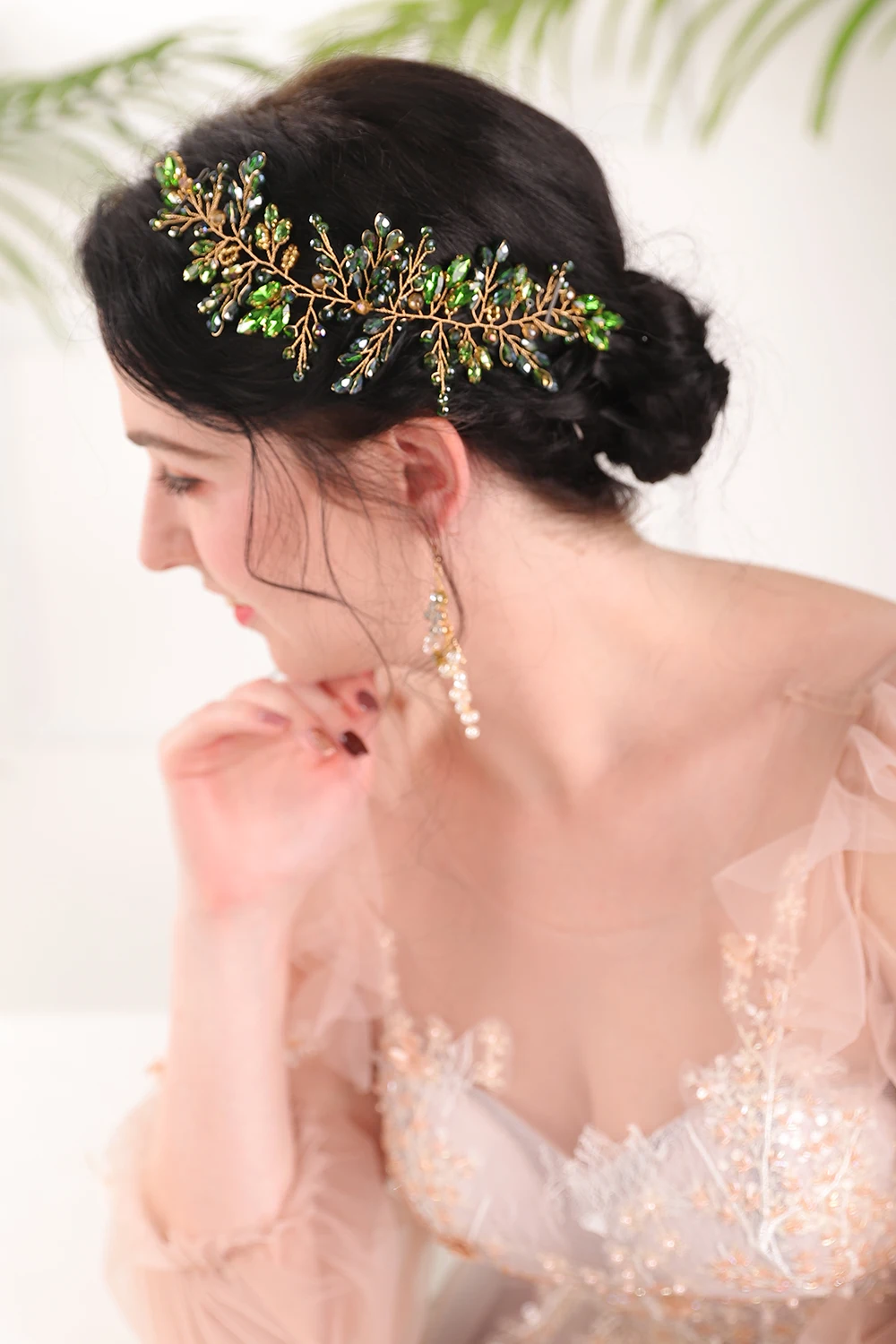 Винтажная зеленая Свадебная повязка ручной работы для невесты аксессуары волос