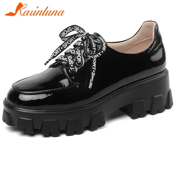 

KARINLUNA 2020 lace-up High Shoes Daily Fashion Split Leather Flats Women New Spring Brand Design Platform Shoes Woman