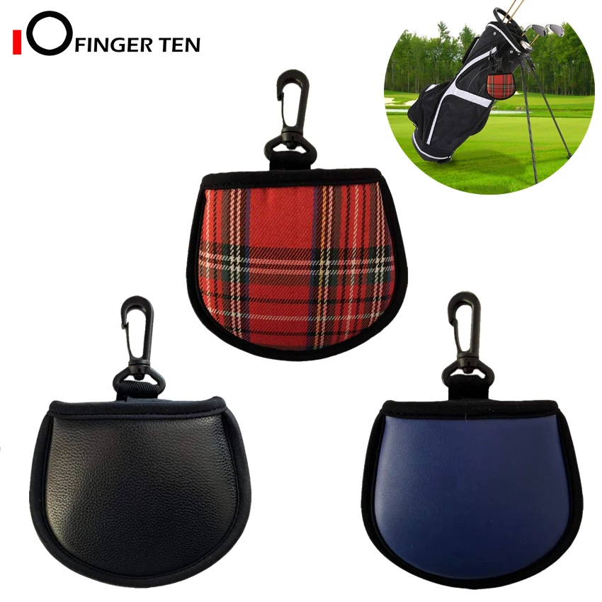 New Design Golf Ball Cleaner Pouch Bag with Clip Pu Leather Cleaning Pocket Washer Black Navy