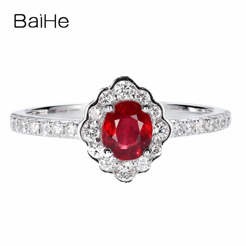 BAIHE Solid 14K белое золото(AU585) около 0.44ct сертифицировано натуральная Рубиновая свадьба Модные женские ювелирные украшения Подарочное кольцо