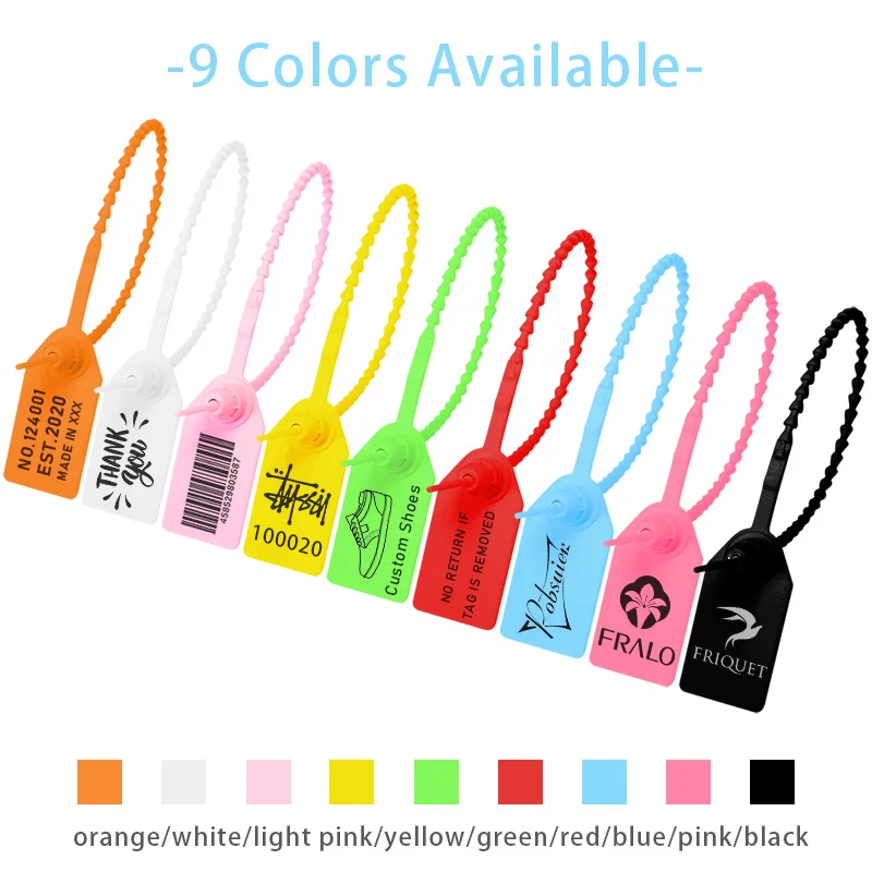 100 Custom Print Hang Tags Beaded Plastic Cable Zip Ties Garment Clothing Shoe Bag Security Brand Logo Tag Label Seal 250mm/9.8