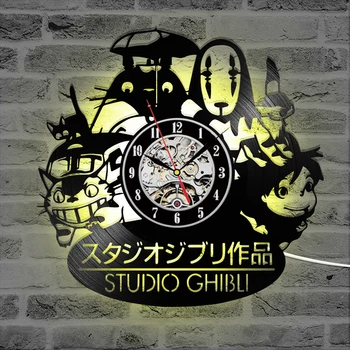 

My Neighbor Totoro Studio Ghibli Luminous Wall Clock Vinyl Record LED Wall Clock with 7 Different Colors Change reloj de pared
