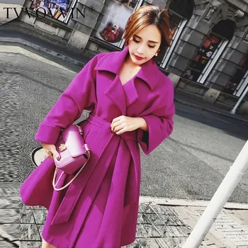 

TVVOVVIN 2020 New Fashion Women Clothes Turn-down Collar Rose Red Colors Slim Waist Adjust Asymmetrical Women Jacket V909