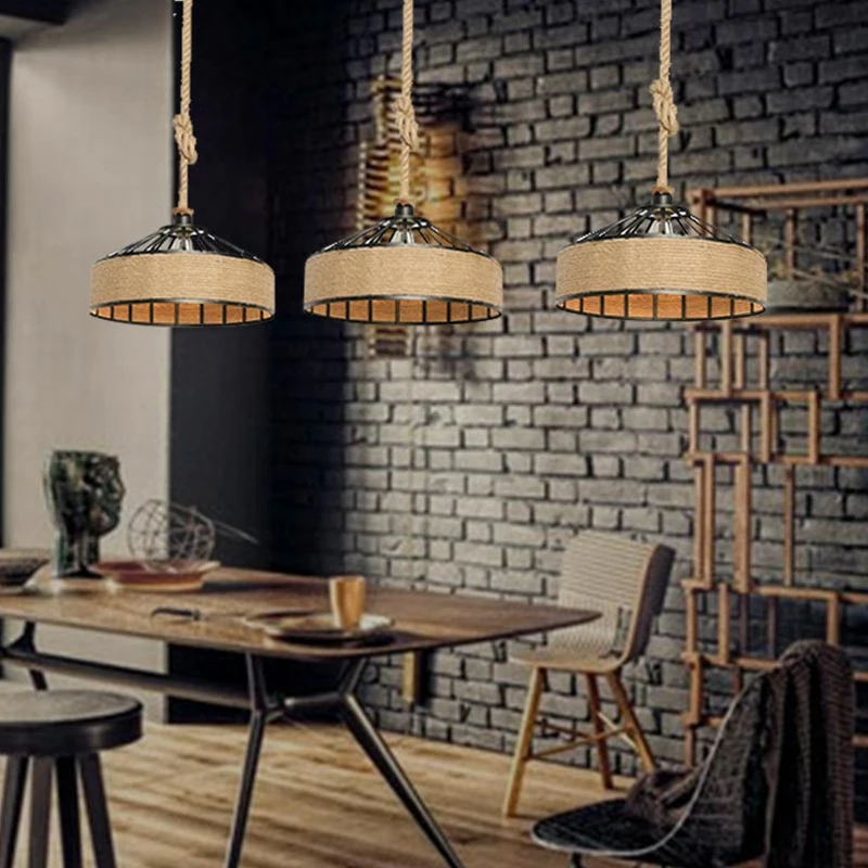 Vintage Creative Pendant Lamp Hemp Rope Iron Lampshade Shop/Coffee House Pendant Lights Bar E27 110-240V Free Shipping