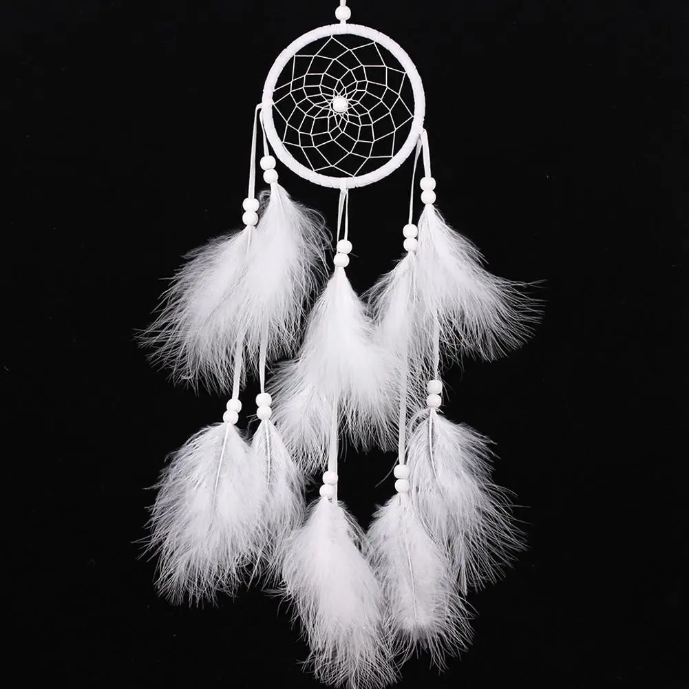 55cm Wind Chimes Handmade Dream Catcher Net White Feathers Wall Hanging Dreamcatcher Craft Gift Christmas Decoration for Home 3