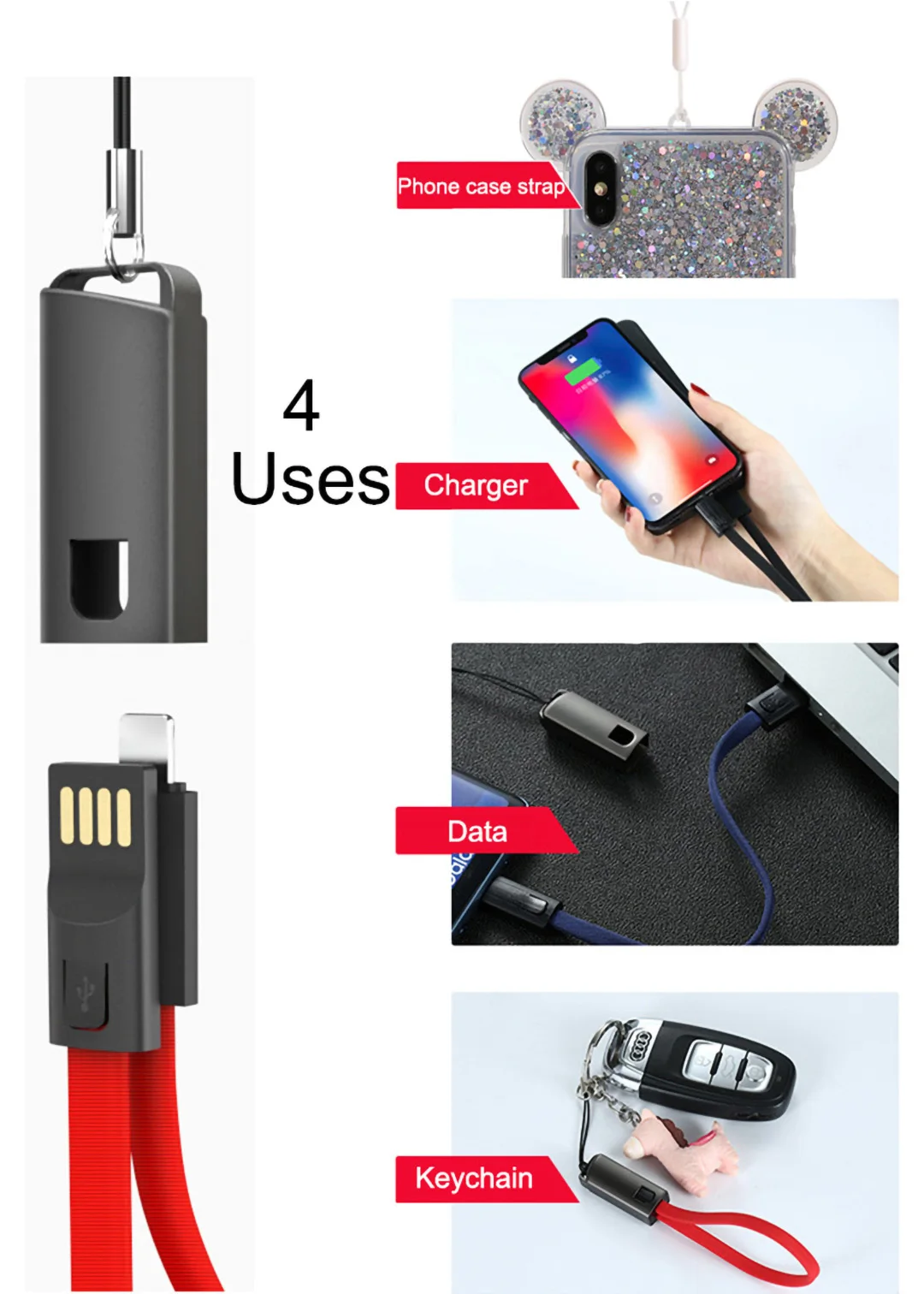 Мульти-Функция USB кабель для передачи данных для iPhone освещения зарядное устройство с USB портом кабель фурнитура для брелоков для ключей Портативный для зарядки и синхронизации данных с Зарядное устройство Шнур