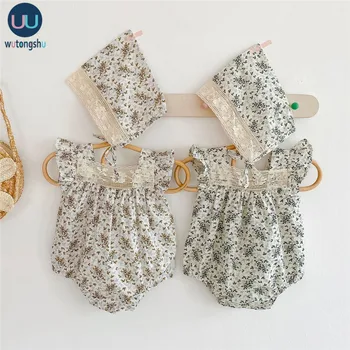 

Summer Newborn Baby Girl Clothes Sets Ruffle Floral Baby Tops + Headband 2Pcs Infant Girls Outfits Vintage Lace Baby Rompers