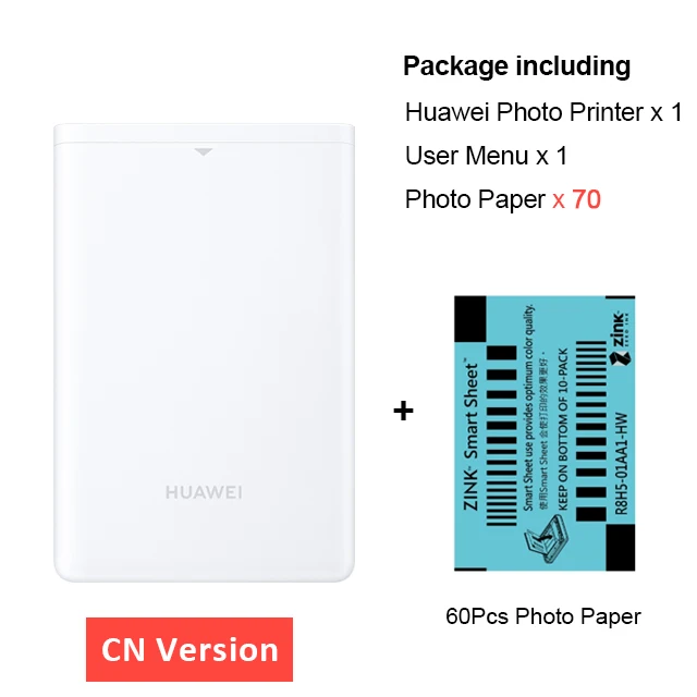 CN Version 70 Paper Huawei мини фотопринтер портативный карманный принтер honor мобильный телефон AR принтер 300 точек/дюйм Bluetooth 4,1 Поддержка DIY поделиться 500 мАч - Цвет: CN Version 70 Paper
