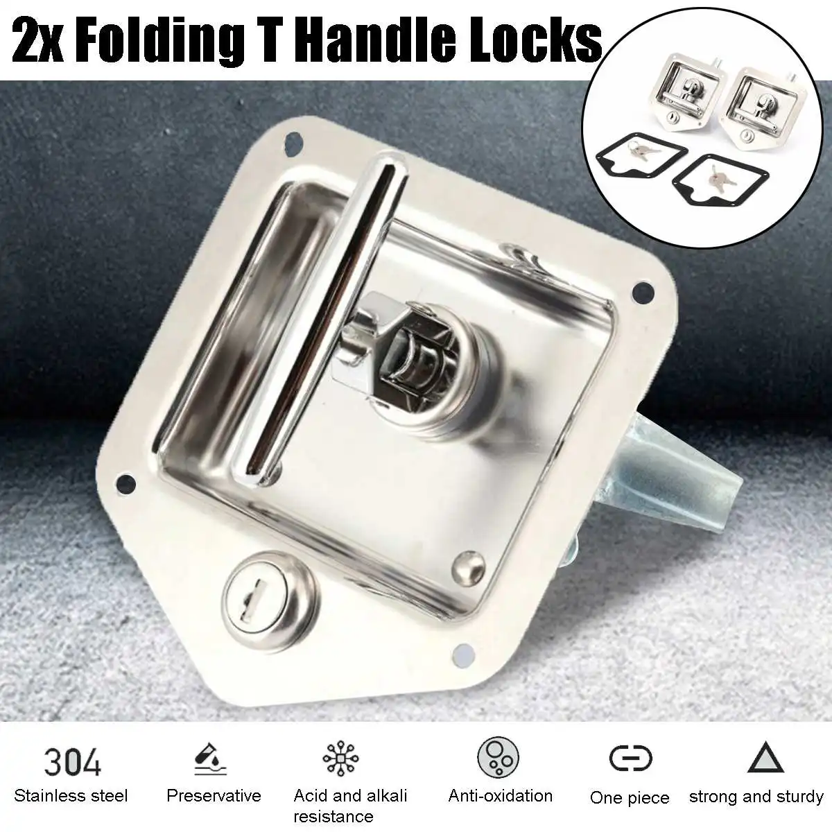 

1 Pair Folding T Handle Locks Trailer Truck Toolbox Door Lock Stainless Steel Handle Door Lock T-Panel Lock Door Handle Latchs