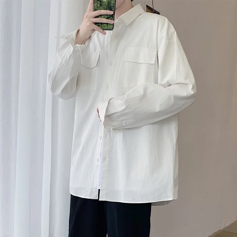 Mens Long Sleeve Shirt Dress Up Professional White Slim Fit Solid Color Men Business | Мужская одежда