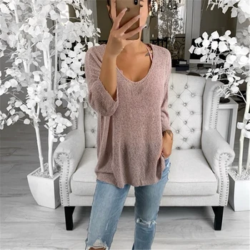 

Women Knitted Sweater Casual Long Sleeve Thin Solid Loose Jumper Female Pullover Knitwear Fashion Female Tops Shirt SJ3915Y