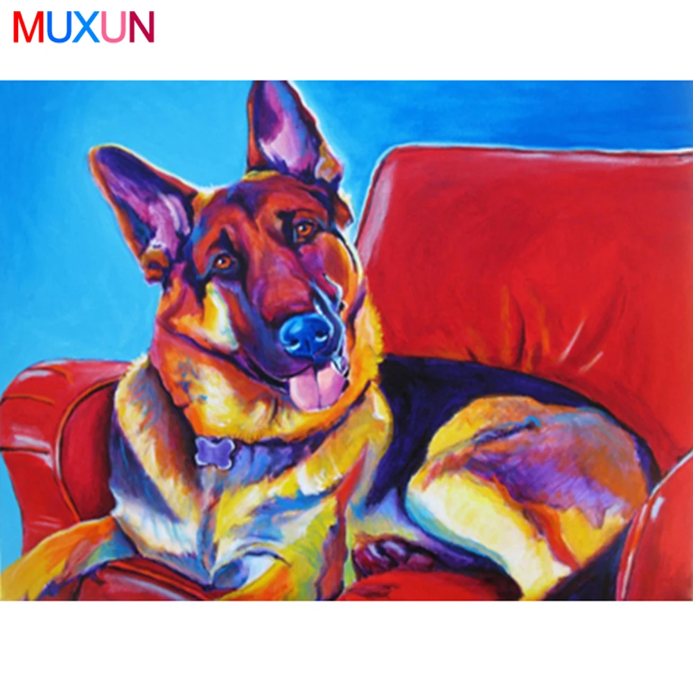 

MUXUN Diy Full Round Square Diamond Painting Shepherd Dog Diamond Embroidered Dog Studded Animal Home Decoration Painting A80174