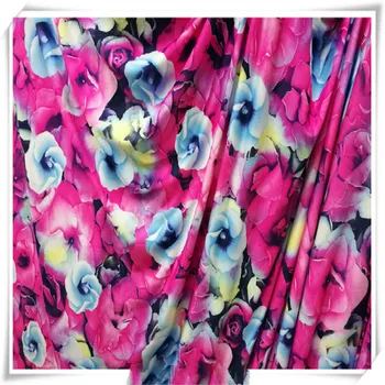 

rose red milk silk bottom Rhododendron floral print cloth fabric for sewing dress pants fabric 1Meter
