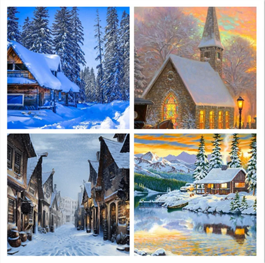Diamond Embroidery Winter DIY Painting Landscape Snow scene Cross Stitch Home Decoration Christmas gift | Дом и сад