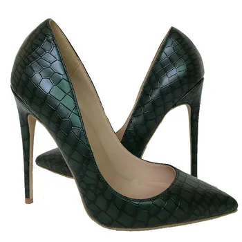 

2020 New Crocodile Pattern Party Wedding Green Pump Women High Heels Shoes Brand Pointed Toe Shallow Ladies Summer Sandals Shoes