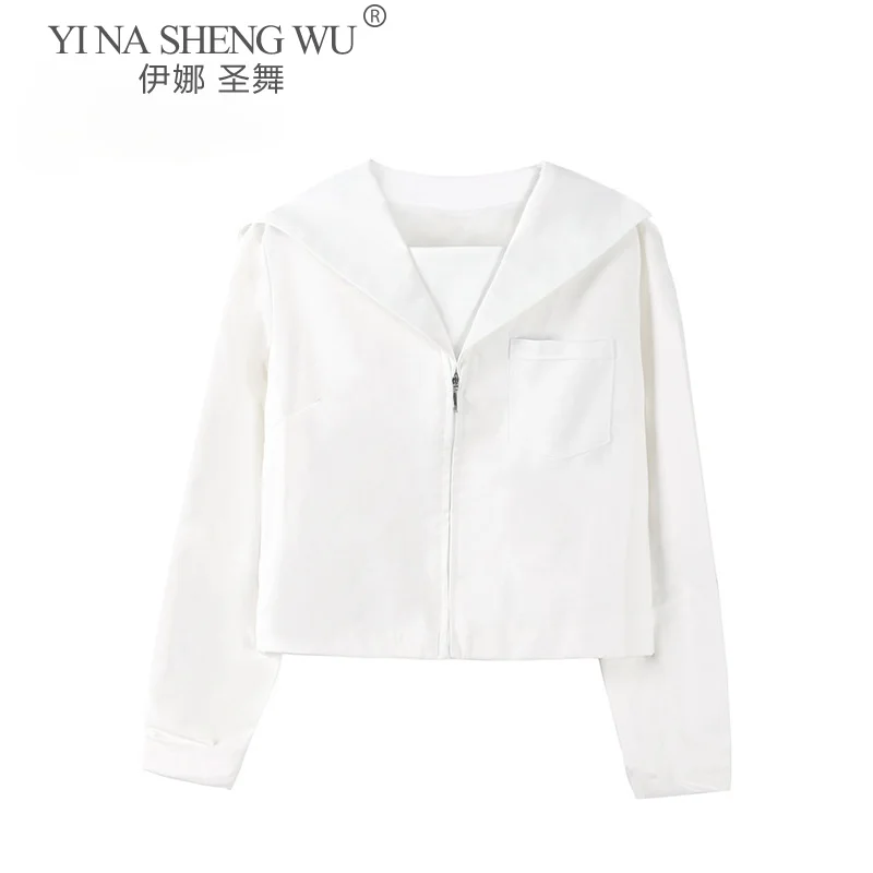 Women Sailor Suit Shirts Short/Long Sleeve Crop-Tops School Uniform JK Kawaii Fresh Girls Solid Pleated Elegant All-Match