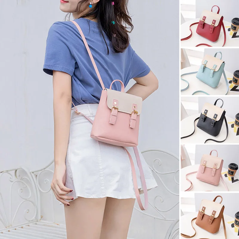 

2019 Hot Simple Fashion Womans Color Collision Small Backpack Retro Style Student Daily Bag Girls C55