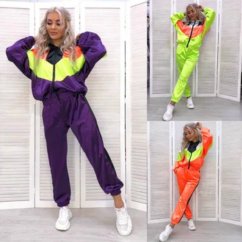 

2019 European and American fashion women's long sleeved trousers casual suit breathable running panel sportswear 2-piece suit
