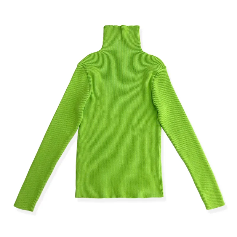Свитера для девочек; Однотонный свитер с высоким воротником; коллекция года; осенне-зимняя детская одежда ярких цветов; вязаная базовая одежда для малышей - Цвет: Зеленый