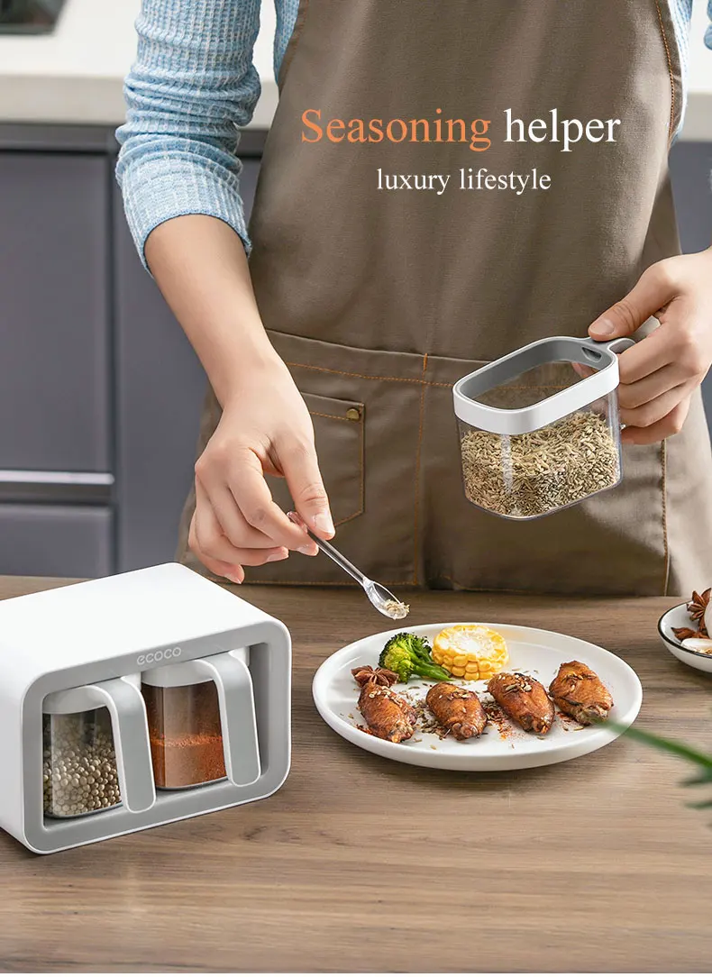 Ecoco Wall Mount Spice Rack Sugar Bowl Salt Shaker Seasoning Container Spice Boxes description image 3