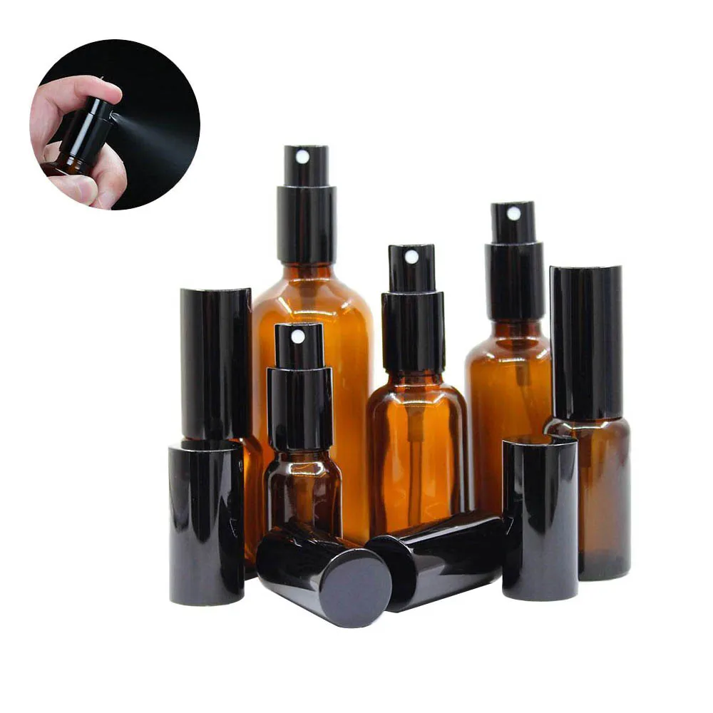 

500pcs/lot 1oz Amber Glass Sprayer Bottle With Gold Silver Cap Perfume Travel Vials 10ml 15ml 20ml 30ml 50ml 100ml