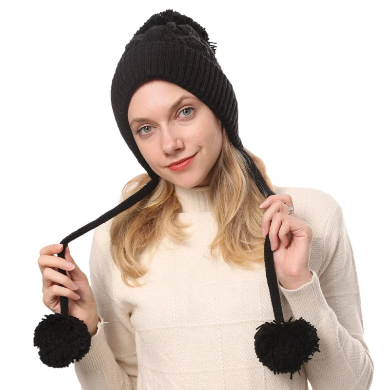 Зимние шапки бини толстые Skullies Модные женские вязаные шапки теплые шерстяные шапочки