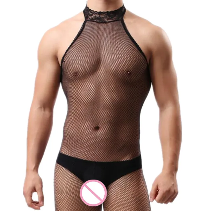 Мужское фантазийное сексуальное нижнее белье, чулки для геев, комбинезон с открытой промежностью, Мужское эротическое белье, Фетиш-боди, мужской сексуальный костюм - Цвет: Black