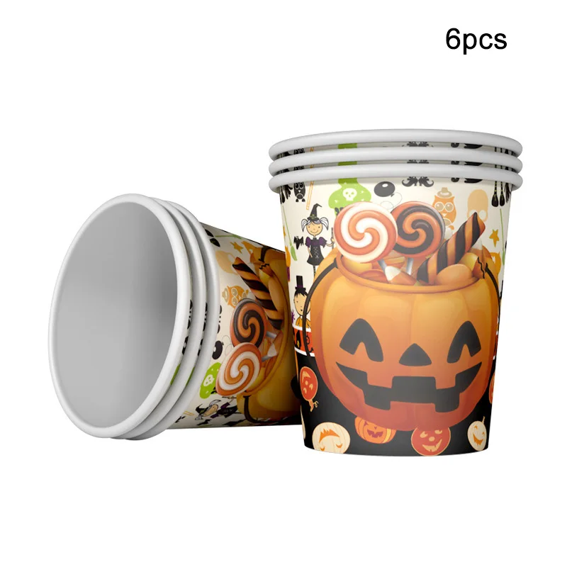 Halloween Candy Pumpkin Head Theme Creative Party Package Decoration Party Supplies Party Disposable Tableware Cup Plate - Цвет: cup-6pcs