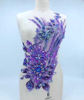 

Purple Heavy Industry Beaded Rhinestone Lace Large Flower Piece Rhinestone Applique DIY Clothing Decoration Accessories E-14