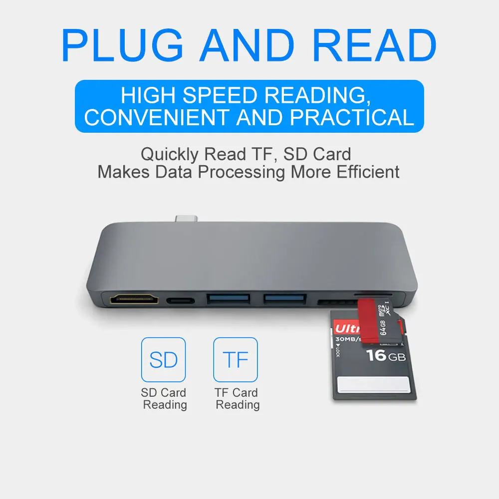 USB C концентратор 6 портов Тип C до 4K HDMI адаптер Мульти USB 3,0 порт USB-C док-станция для MacBook Pro поддержка PD зарядки