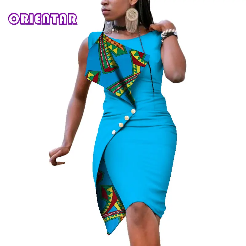 Новые модные африканские платья для женщин, сексуальное платье без рукавов Bazin Riche, хлопковое платье с принтом в африканском стиле, Женские Элегантные короткие платья WY352 - Цвет: 11
