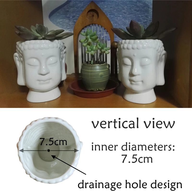 Buddha Head Planter ornament White Zen Ceramic Flower Pot For Succulents Plants Buddha Face Statue Fengshui Home Decoration