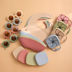 3Pc Baby Silicone Feeding Tableware Sets Child Food Snack Cups Infant Bib Glasses Sets Baby Feed Accessories Newborn Gift
