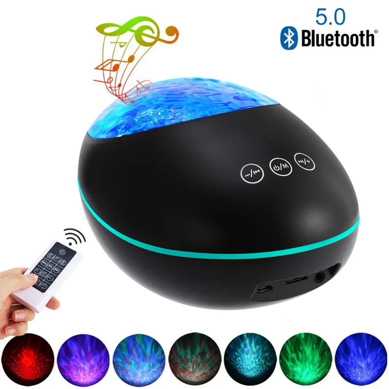 Eshoo ночник-светильник с музыкальным проигрывателем Bluetooth 5,0 Lucky Stone океанская волна проектор 12 Светодиодный 8 цветов Пульт дистанционного управления