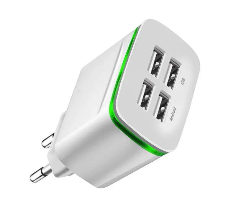 50 штук в наборе USB Зарядное устройство для iPhone samsung Android 5V 4A 4-Порты мобильного телефона, Универсальные наушники Быстрая зарядка светодиодный светильник настенный адаптер